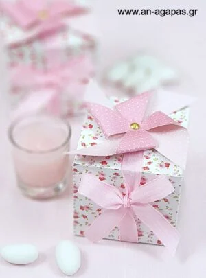 Μπομπονιέρα  Βάπτισης  3D  Κουτί  Pinwheel  Pink